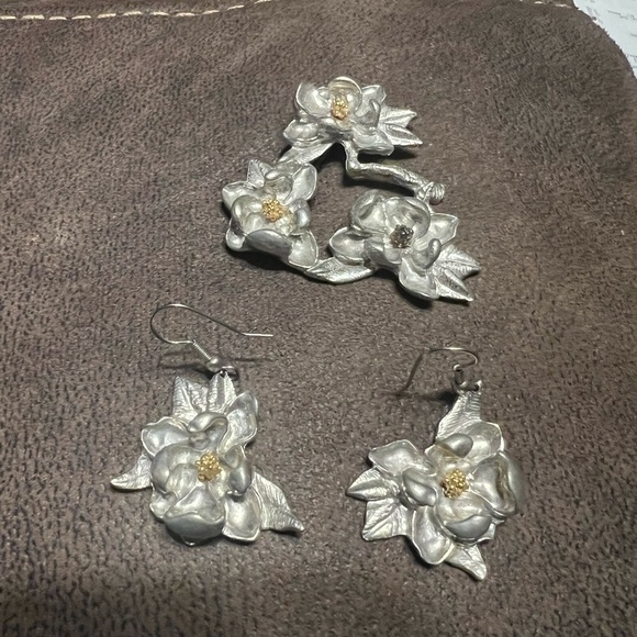 Maurices Jewelry - Sterling Silver magnolia earrings and brooch